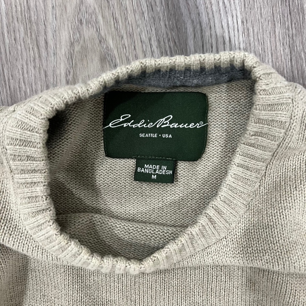 Eddie Bauer Mens Beige Tan Crewneck Knit Sweater Size M Long Sleeve Casual - Picture 2 of 6